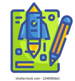 Project Rocket Flat outline icon for Business concept website, application, printing, document, poster design, etc.