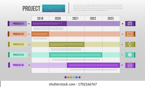 Project Schedule Chart Daily And Weekly Timetable Infographic Design Template.Overview Planning Timeline Business Vector Illustration.