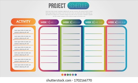 Project Schedule Chart Daily And Weekly Timetable Infographic Design Template.Overview Planning Timeline Business Vector Illustration.