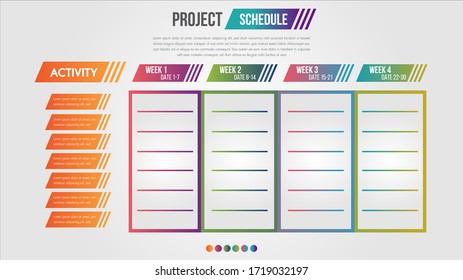 Project schedule chart daily and weekly timetable infographic design template.Overview planning timeline business vector illustration.