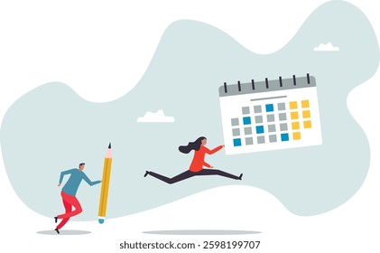 Project schedule, employee timetable, team meeting schedule or appointment, calendar date planning, agenda or project deadline concept,character for design