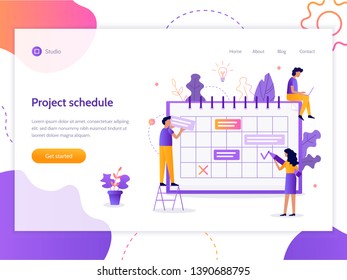 Project schedule. Time management web banner. Calendar with tasks. Flat vector illustration.