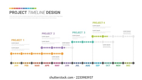 Project schedule year chart, overview planning timeline vector diagram for 12 months, Minimal infographic design template.