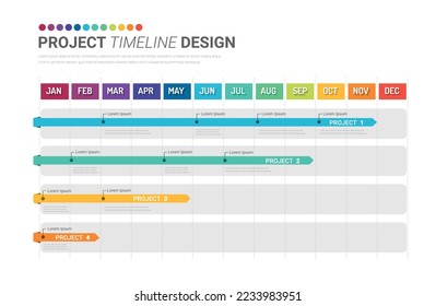 Project schedule year chart, overview planning timeline vector diagram for 12 months, Minimal infographic design template.