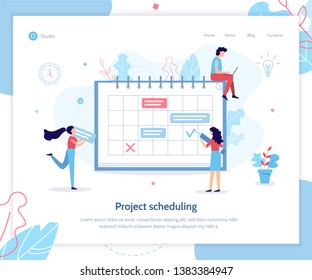 Project sheduling. Time management concept. Creative landing page design template. Flat vector illustration.