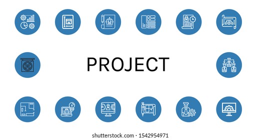project simple icons set. Contains such icons as Management, Blueprint, Plan, Layout, Time management, Architecture, Manager, Engeneering, can be used for web, mobile and logo