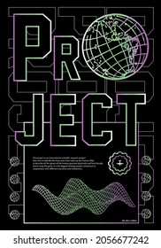 Project slogan text with globe and wave vector design for tee and poster