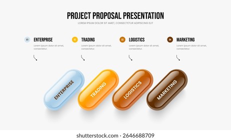 Project Solution 4 Element Infographic Frame Template. Investor Visualization Four Step Diagram Slide Layout. Market Launch Presentation Design Vector Illustration.