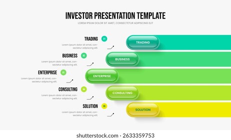 Project Solution Slideshow Template Vector Illustration. Sales Report 5 Step Diagram Frame Layout. Business Development Five Option Infographic Slide Design.