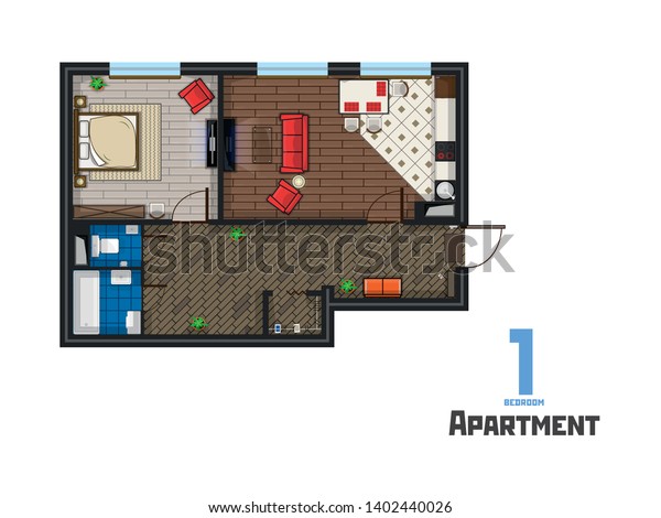 Project Spacious Apartment One Bedroom Wardrobe Stock Vector