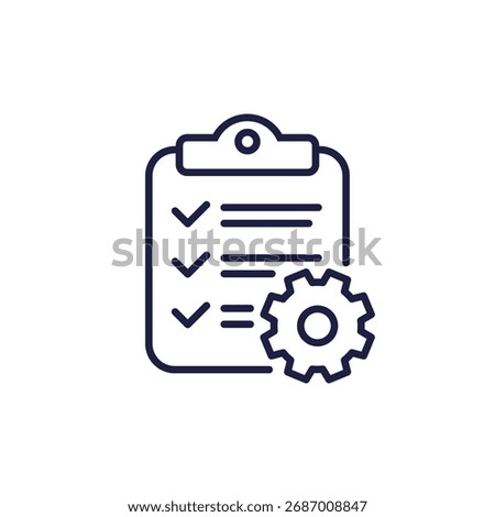 project specification line icon with gear and clipboard