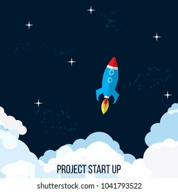Project start up concept rocket launch, Vector illustration.