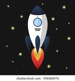 Project start up and development process. Rocket ship in a flat style.Space travel.Space rocket launch.Innovation product,creative idea, management.