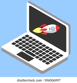Project start up and development process. Rocket ship in a flat style.Space travel.Space rocket launch.Innovation product,creative idea, management.
