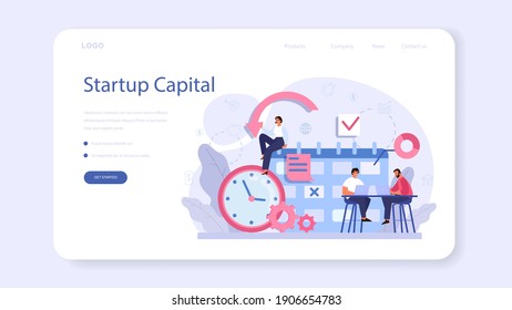 Project start web banner or landing page. Start up business development idea. Entrepreneurship concept. Idea of project planning, promotion, management. Vector illustration in cartoon style
