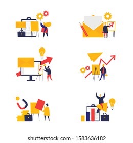 Project, startup, people create a business. Flat style vector illustration.