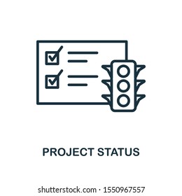 Project Status Icon Outline Style. Thin Line Creative Project Status Icon For Logo, Graphic Design And More.