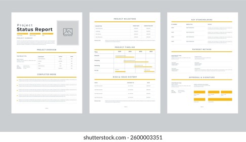 Project Status Report layout design template 3 page concept 