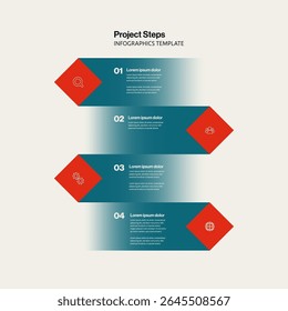 Plantilla de infografía de pasos del proyecto con Formas cuadradas. Editable eps10 Ilustración vectorial