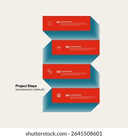 Project Steps Infographic Timeline Template with Red and Blue Rectangles. Editable eps10 Vector Illustration.