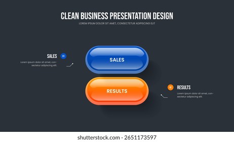 Projektstrategie 2-Schritt-Diagramm Präsentationsentwurf. Professionelles Wachstum Diashow Layout Vektorgrafik. Dienstüberprüfung: Vorlage für Infografik-Rahmen mit zwei Elementen.