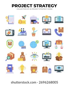 Estrategia del proyecto. 25 iconos esenciales para la planificación empresarial