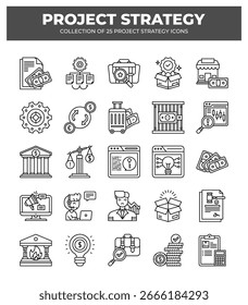 Iconos de estrategia de proyecto. 25 iconos esenciales para la planificación empresarial