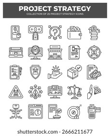 Iconos de estrategia de proyecto. 25 iconos esenciales para la planificación empresarial