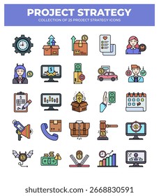 Iconos de estrategia de proyecto. 25 iconos esenciales para la planificación y la gestión