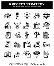 Iconos de estrategia de proyecto. 25 Glifos Esenciales de Negocios y Administración