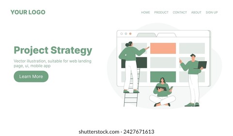 Project Strategy Session. Web Landing Page Design. Flat Cartoon Vector Illustration. Vector illustration, suitable for web landing page, ui, mobile app.