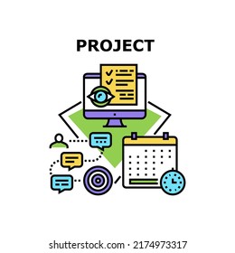 Project Strategy Vector Icon Concept. Project Strategy Developing And Managing Process, Businessman And Manager Analyzing Plan And Working For Successful Goal Achievement Color Illustration