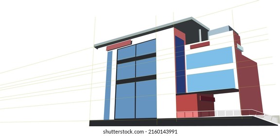 proyecto de un supermercado para el desarrollo urbano, en la fase de dibujo de trabajo.