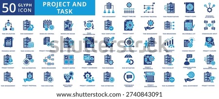 project and task icon pack flat contains continuous feedback, milestone tracking, stakeholder input, deliverable list, resource allocation, priority matrix, performance metrics, reprioritization