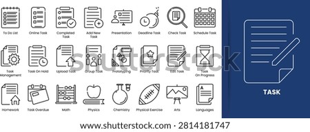 Project Task Management and To Do List Line Icon Set, Vector Clipboard Assignment Stroke Element for UI UX