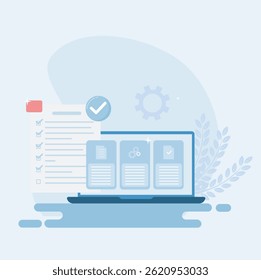  Gerenciamento de projeto e tarefa. marca de escala. Ilustração da otimização através da gestão do trabalho. Gerenciar as tarefas de trabalho definidas.