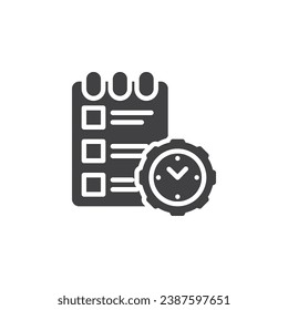 Project task management vector icon. Clock gear and checklist filled flat sign for mobile concept and web design. Time Management glyph icon. Symbol, logo illustration. Vector graphics