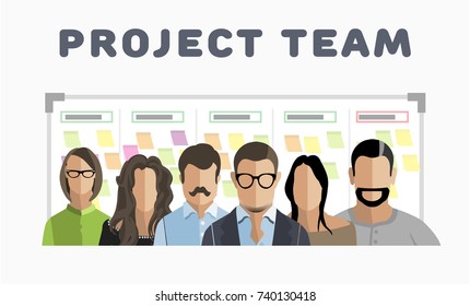 Project team. Employee group. The team of workers. Men and women in one team. Men and women in one project team. Flat style. Flat design. Vector illustration Eps10 file