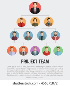 Project team structure. employee group. flat style vector icons set