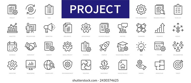 Project thin line icons. Project management icon collection. Vector