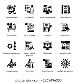 Project and Time Management Glyph Icons - Solid, Vectors