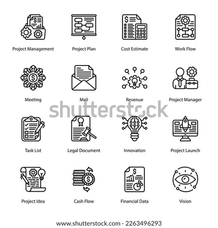 Project and Time Management Outline Icons - Stroked, Vectors