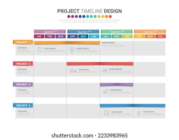 Project time plan business template with 4 project tasks in year or 12 months. Easy to use for your website or presentation.