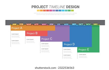 Project time plan business template with 4 project tasks in year or 12 months. Easy to use for your website or presentation. EPS Vector.