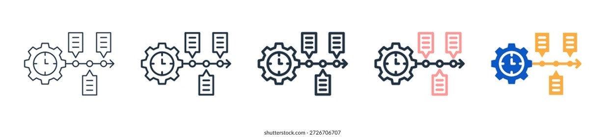 Linha do tempo do projeto ícones de estilo diferentes definem a ilustração vetorial.