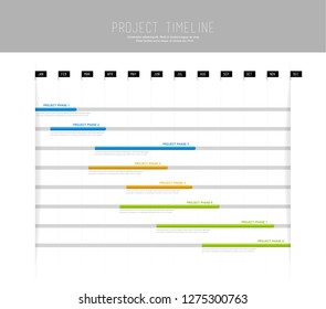 Project timeline graph vector illustration background with colorful bars showing the milestones of the overall project.