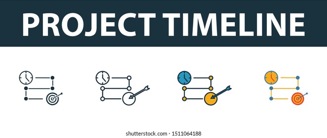 Project Timeline icon set. Four elements in diferent styles from risk management icons collection. Creative project timeline icons filled, outline, colored and flat symbols.