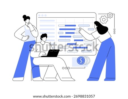 Project timeline isolated cartoon vector illustrations. Group of people talking about new project using collaboration software, smart business technology, company teamwork vector cartoon.