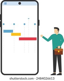 Calendario o programación del proyecto, planificación de recursos en tareas de trabajo, Plan de desarrollo, fecha límite para lanzar el producto, concepto de flujo de trabajo, jefe de proyecto empresarial, revisar calendario del proyecto, diagrama de gantt.

