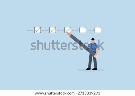 Project tracking, businessman project manager tick project checklist progress.